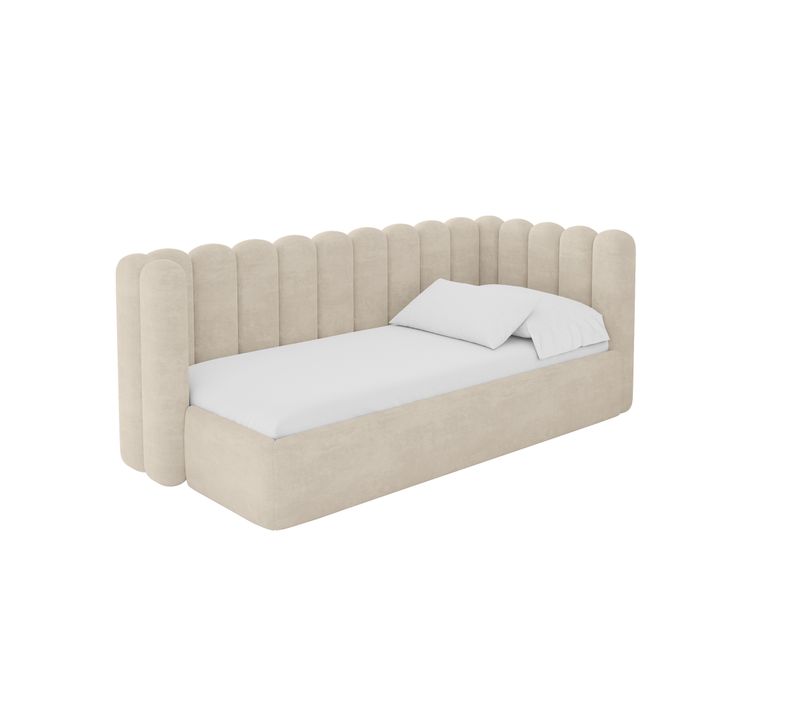 Lit Adolescent Gauche Avec Rangement Hugy 80x200cm Champagne En Velours
