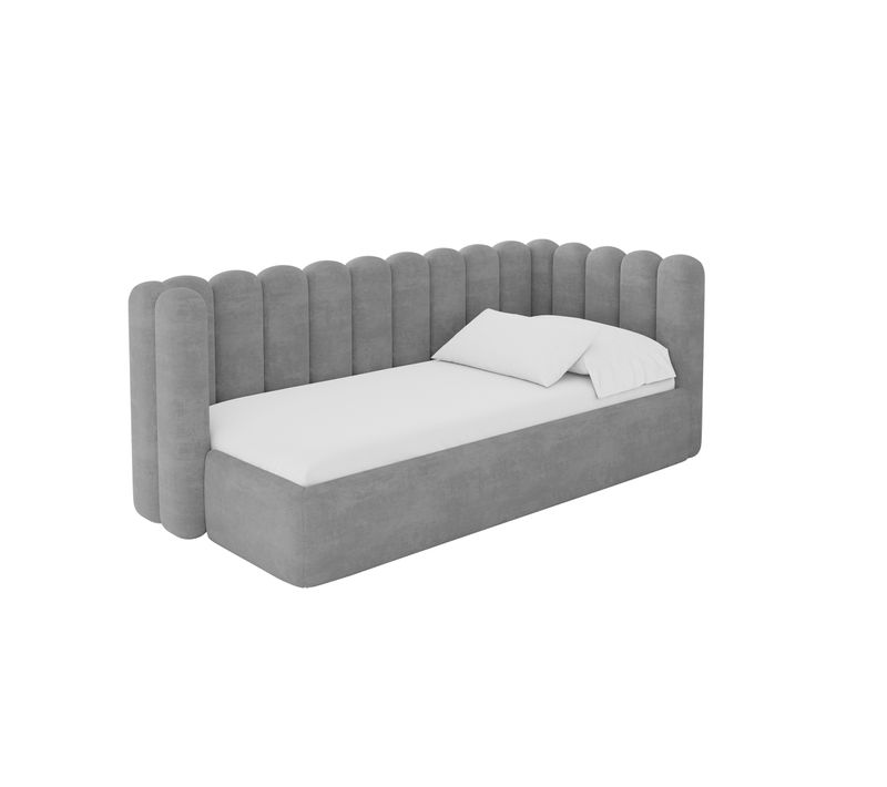 Lit Adolescent Gauche Avec Rangement Hugy 80x200cm Gris Cendré En Velours