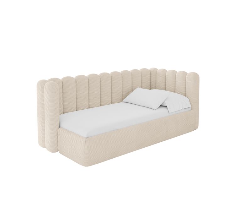 Lit Adolescent Gauche Avec Rangement Hugy 100x200cm Beige En Velours Côtelé