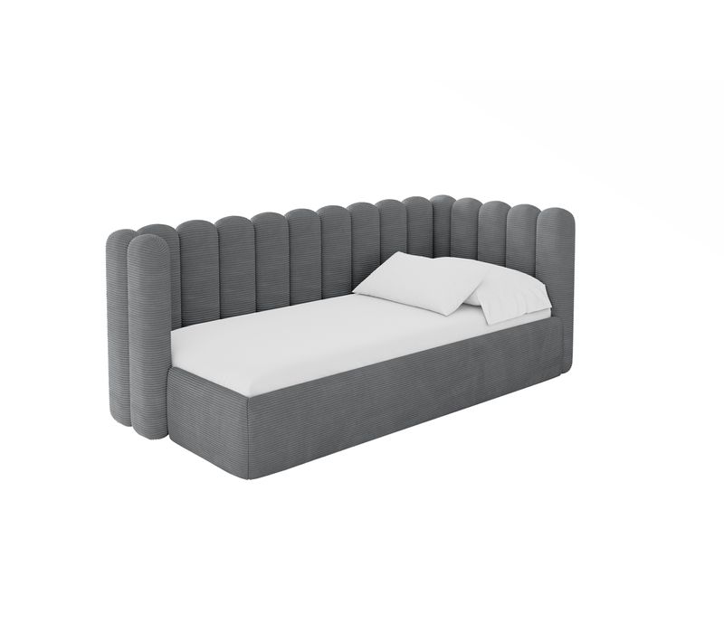Lit Adolescent Gauche Avec Rangement Hugy 100x200cm Gris Foncé En Velours Côtelé