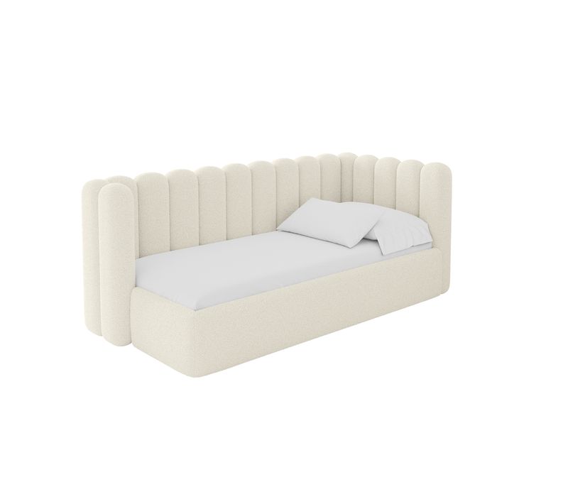 Lit Adolescent Gauche Avec Rangement Hugy 100x200cm Beige En Bouclé