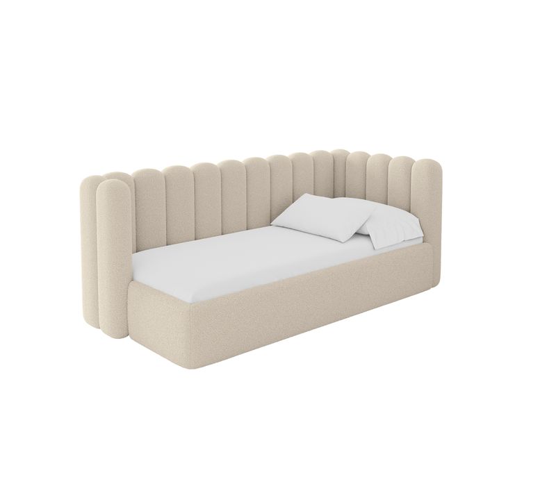 Lit Adolescent Gauche Avec Rangement Hugy 100x200cm Beige Foncé En Bouclé