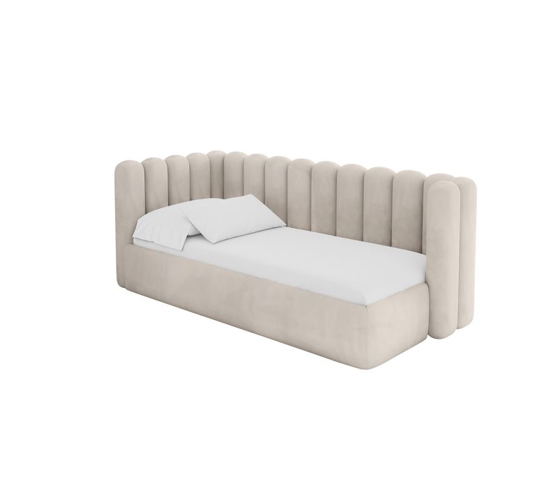 Lit Adolescent Droit Avec Rangement Hugy 80x200cm Beige En Velours