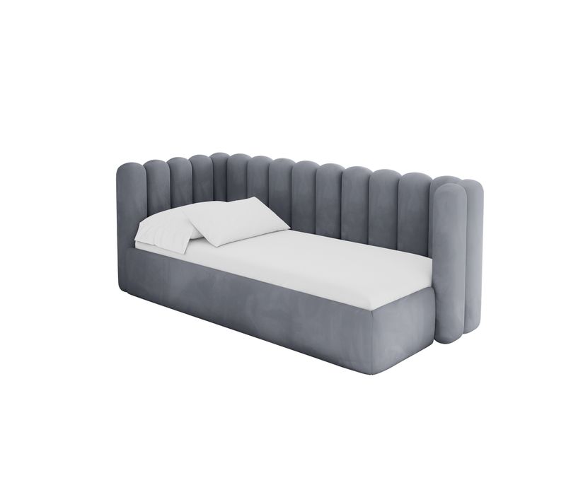 Lit Adolescent Droit Avec Rangement Hugy 100x200cm Gris En Velours