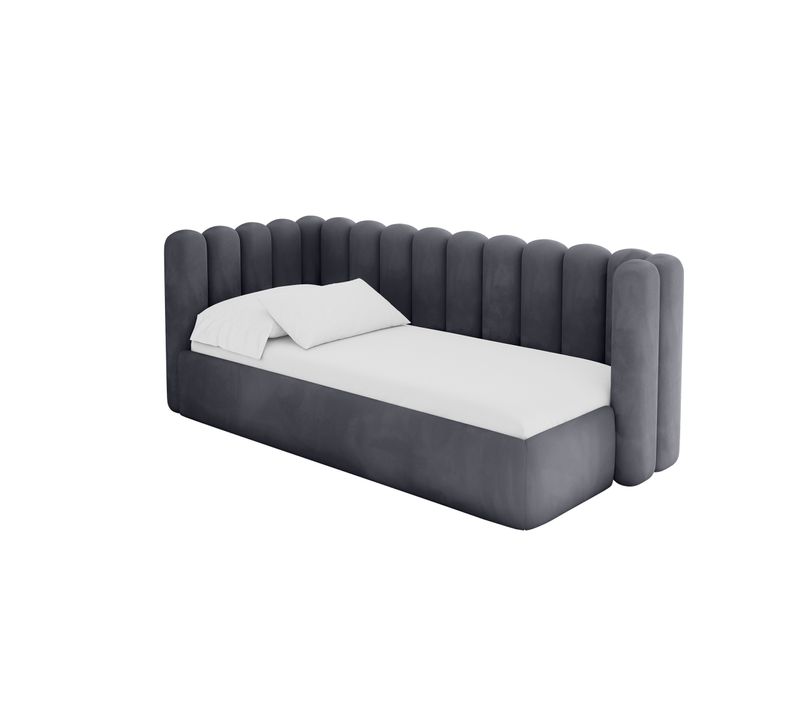 Lit Adolescent Droit Avec Rangement Hugy 90x200cm Gris Foncé En Velours