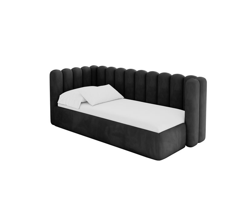 Lit Adolescent Droit Avec Rangement Hugy 100x200cm Noir En Velours