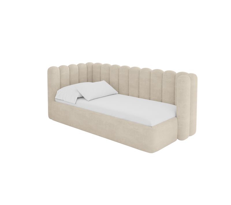 Lit Adolescent Droit Avec Rangement Hugy 100x200cm Champagne En Velours