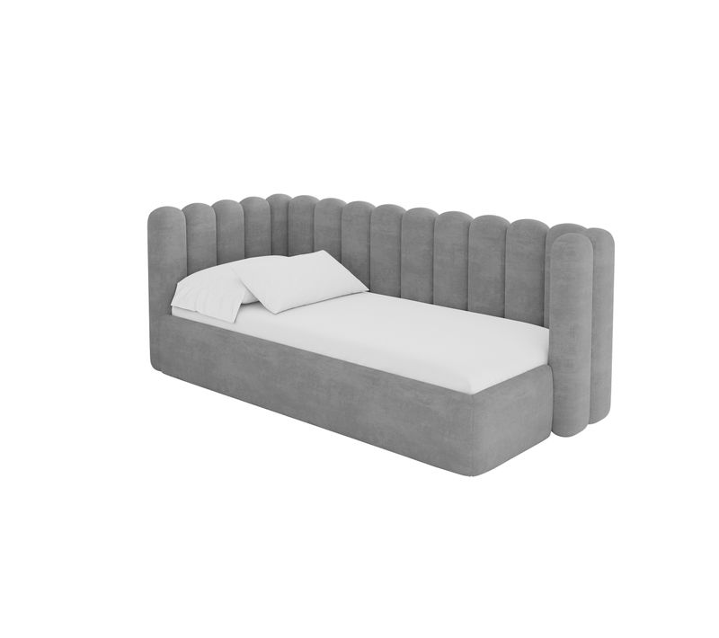 Lit Adolescent Droit Avec Rangement Hugy 80x200cm Gris Cendré En Velours