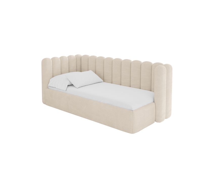 Lit Adolescent Droit Avec Rangement Hugy 100x200cm Beige En Velours Côtelé