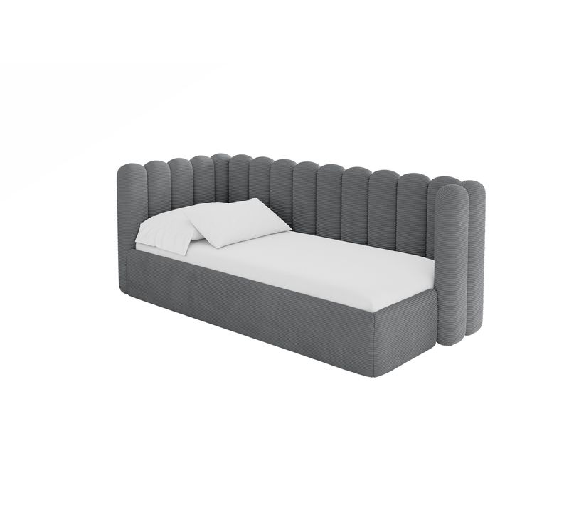 Lit Adolescent Droit Avec Rangement Hugy 100x200cm Gris Foncé En Velours Côtelé