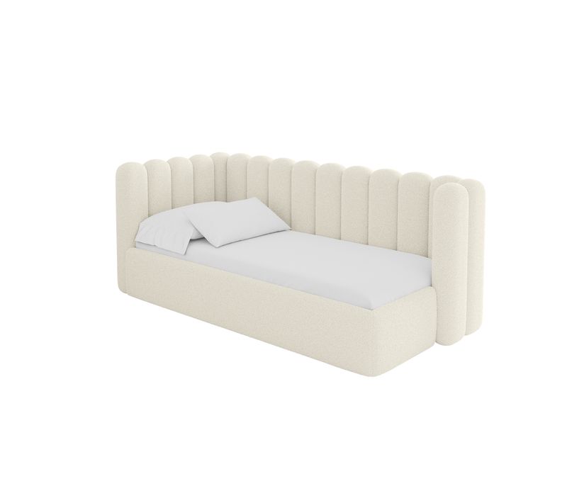 Lit Adolescent Droit Avec Rangement Hugy 100x200cm Beige En Bouclé