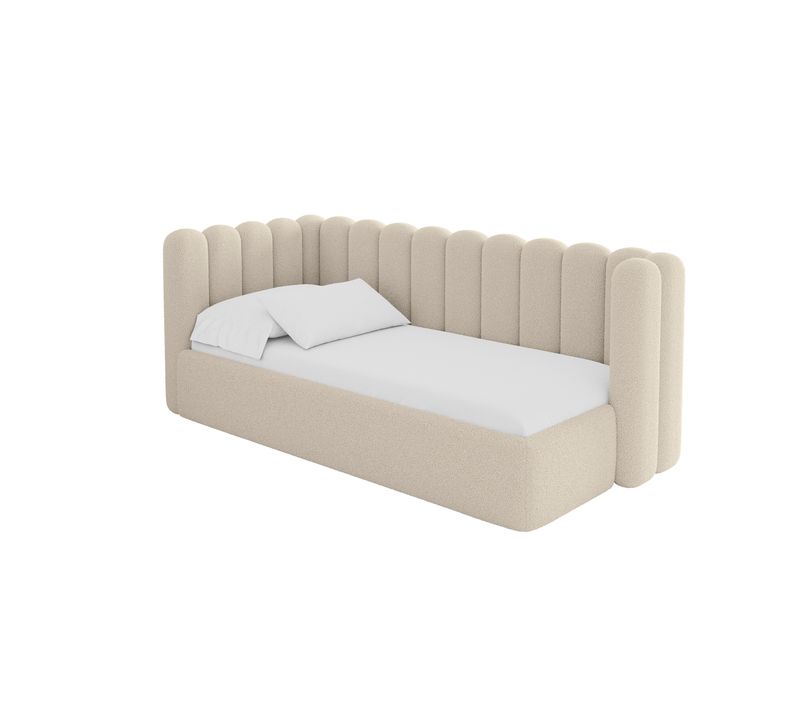 Lit Adolescent Droit Avec Rangement Hugy 80x200cm Beige Foncé En Bouclé