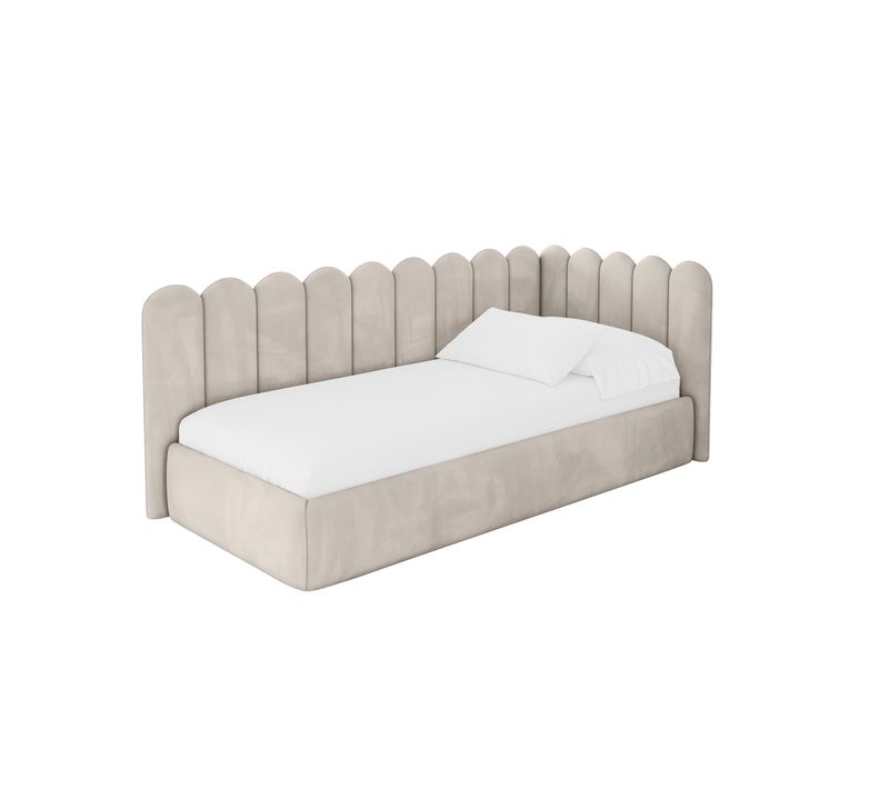 Lit Adolescent Gauche Avec Rangement Arty 100x200cm Beige En Velours