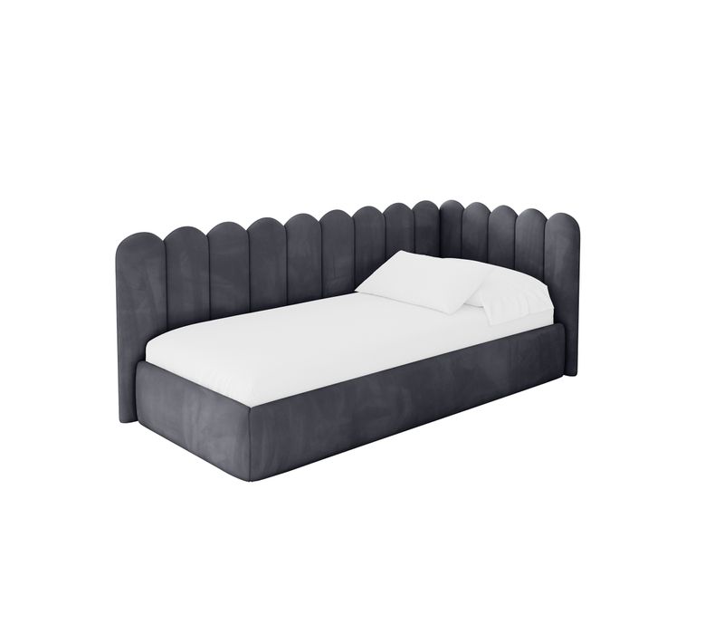 Lit Adolescent Gauche Avec Rangement Arty 90x200cm Gris Foncé En Velours