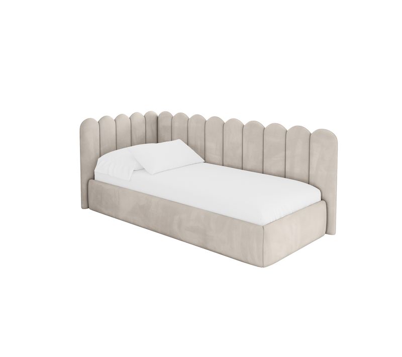 Lit Adolescent Droit Avec Rangement Arty 100x200cm Beige En Velours