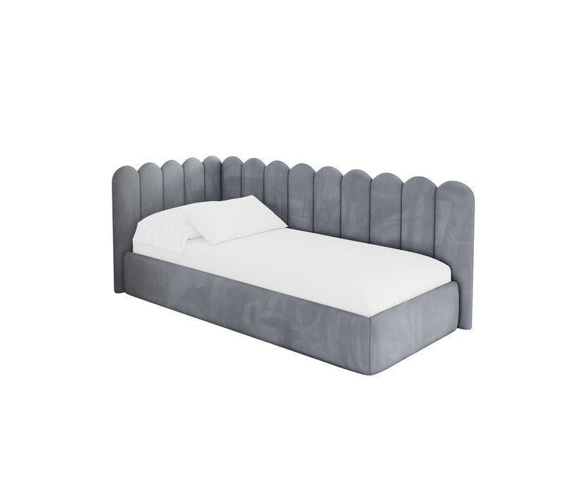 Lit Adolescent Droit Avec Rangement Arty 90x200cm Gris En Velours
