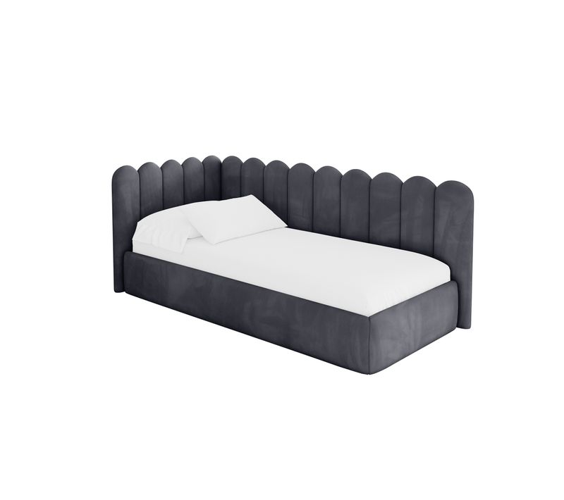 Lit Adolescent Droit Avec Rangement Arty 90x200cm Gris Foncé En Velours