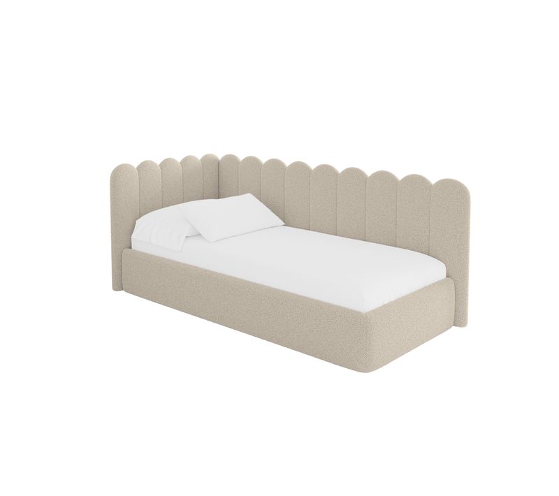 Lit Adolescent Droit Avec Rangement Arty 100x200cm Beige Foncé En Bouclé