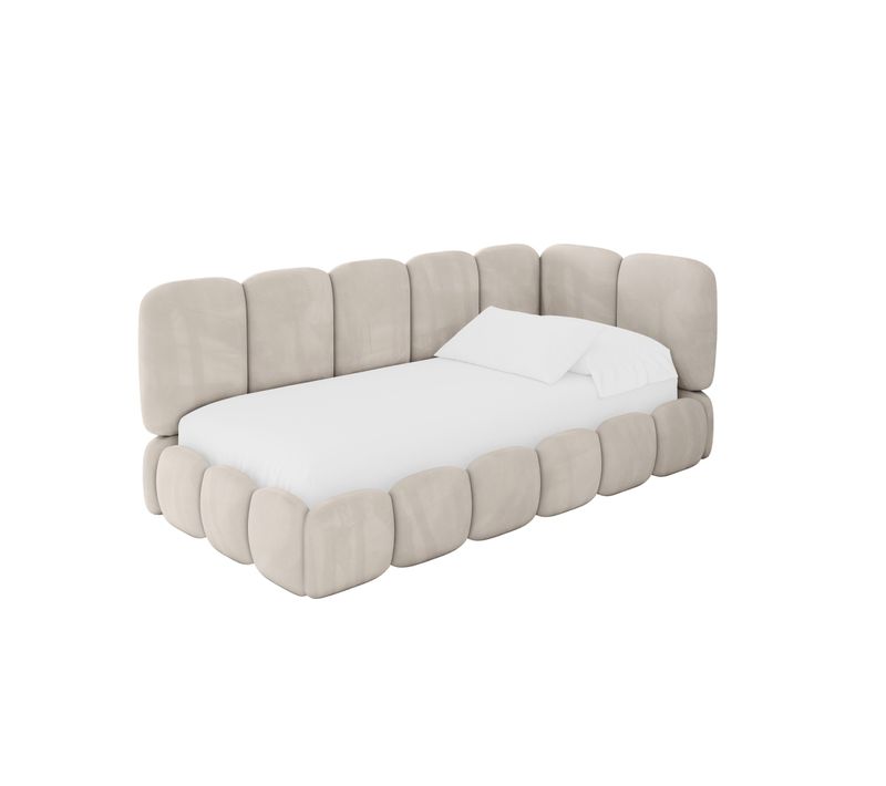Lit Adolescent Gauche Avec Rangement Avry 80x200cm Beige En Velours