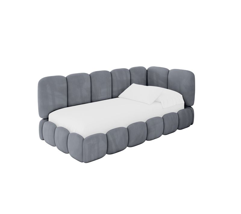 Lit Adolescent Gauche Avec Rangement Avry 80x200cm Gris En Velours