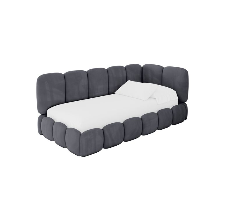 Lit Adolescent Gauche Avec Rangement Avry 100x200cm Gris Foncé En Velours