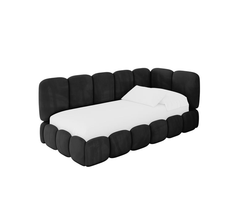 Lit Adolescent Gauche Avec Rangement Avry 80x200cm Noir En Velours