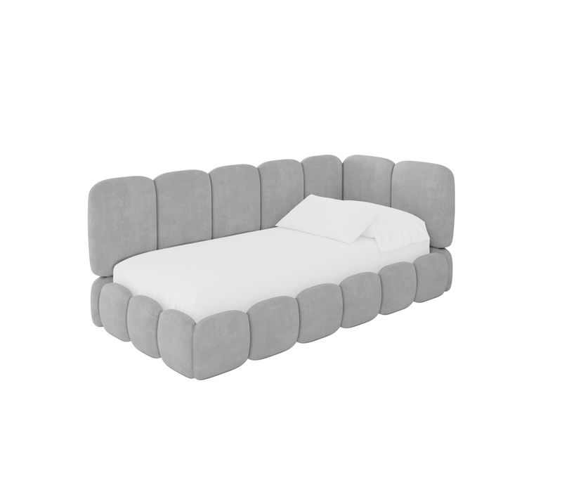 Lit Adolescent Gauche Avec Rangement Avry 80x200cm Gris Cendré En Velours