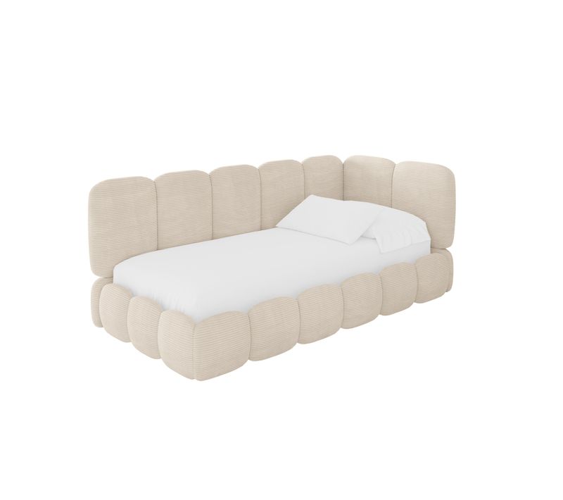 Lit Adolescent Gauche Avec Rangement Avry 90x200cm Beige En Velours Côtelé