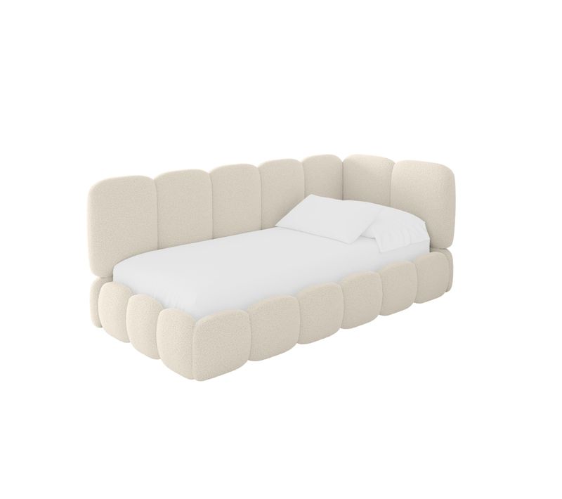 Lit Adolescent Gauche Avec Rangement Avry 90x200cm Beige En Bouclé