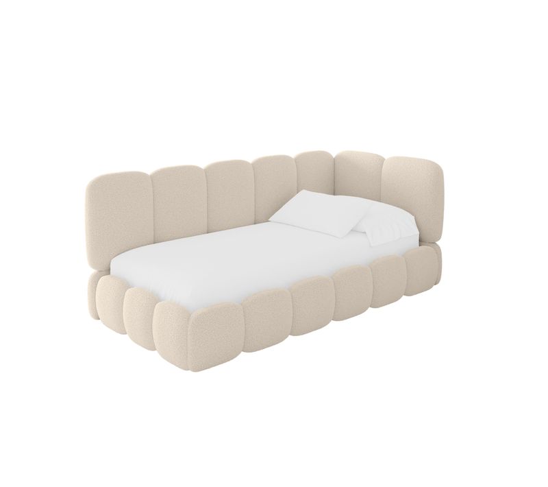 Lit Adolescent Gauche Avec Rangement Avry 80x200cm Beige Foncé En Bouclé