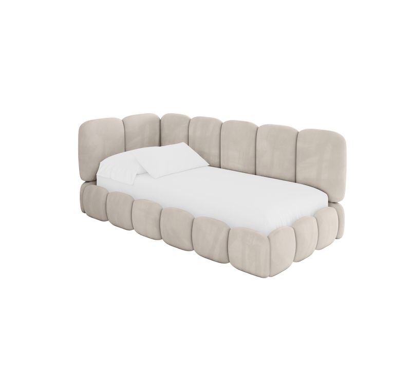 Lit Adolescent Droit Avec Rangement Avry 100x200cm Beige En Velours