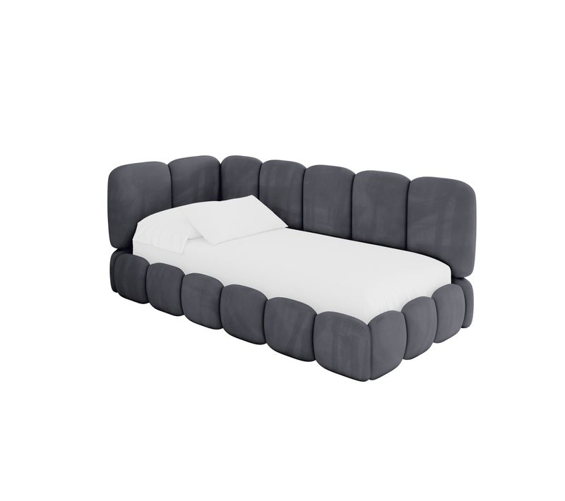 Lit Adolescent Droit Avec Rangement Avry 90x200cm Gris Foncé En Velours