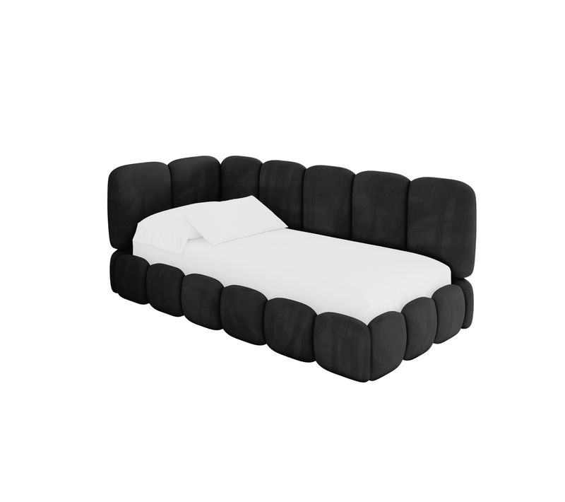 Lit Adolescent Droit Avec Rangement Avry 90x200cm Noir En Velours