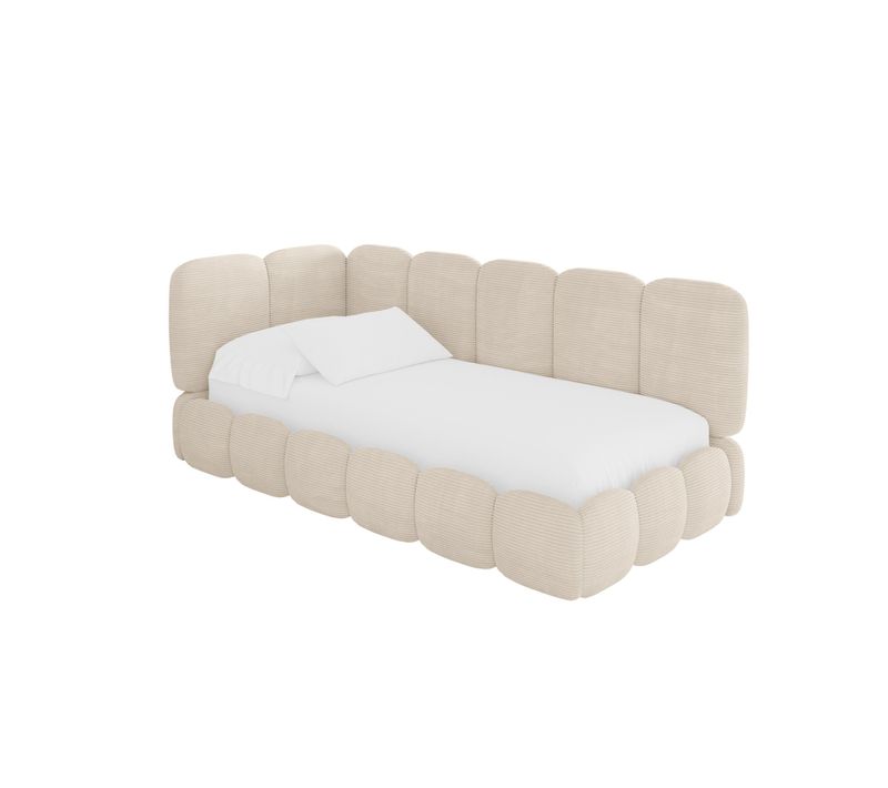 Lit Adolescent Droit Avec Rangement Avry 80x200cm Beige En Velours Côtelé
