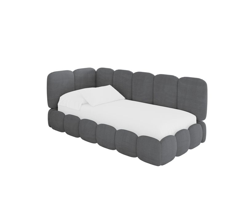 Lit Adolescent Droit Avec Rangement Avry 90x200cm Gris Foncé En Velours Côtelé