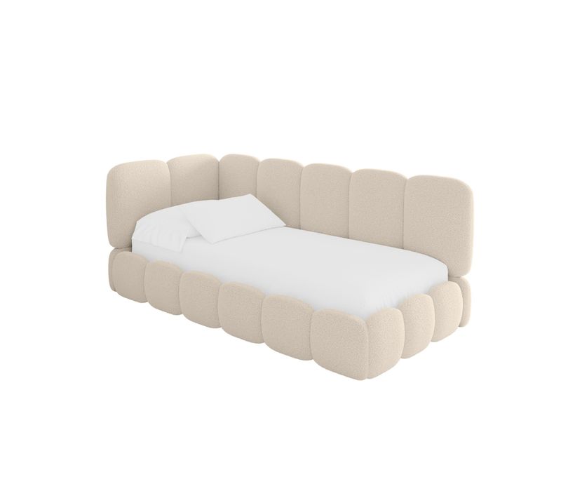 Lit Adolescent Droit Avec Rangement Avry 100x200cm Beige Foncé En Bouclé