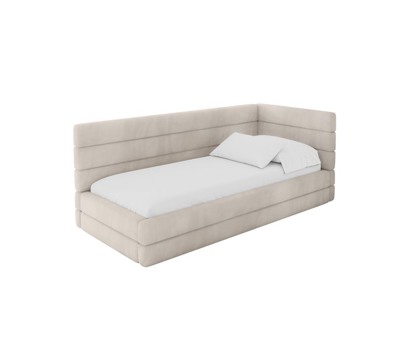 Lit Adolescent Gauche Avec Rangement Bemy 90x200cm Beige En Velours
