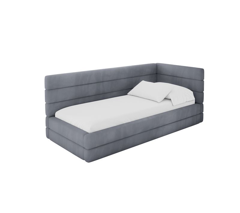 Lit Adolescent Gauche Avec Rangement Bemy 90x200cm Gris En Velours