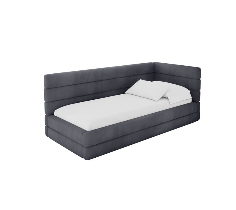 Lit Adolescent Gauche Avec Rangement Bemy 80x200cm Gris Foncé En Velours
