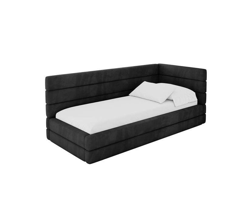 Lit Adolescent Gauche Avec Rangement Bemy 80x200cm Noir En Velours