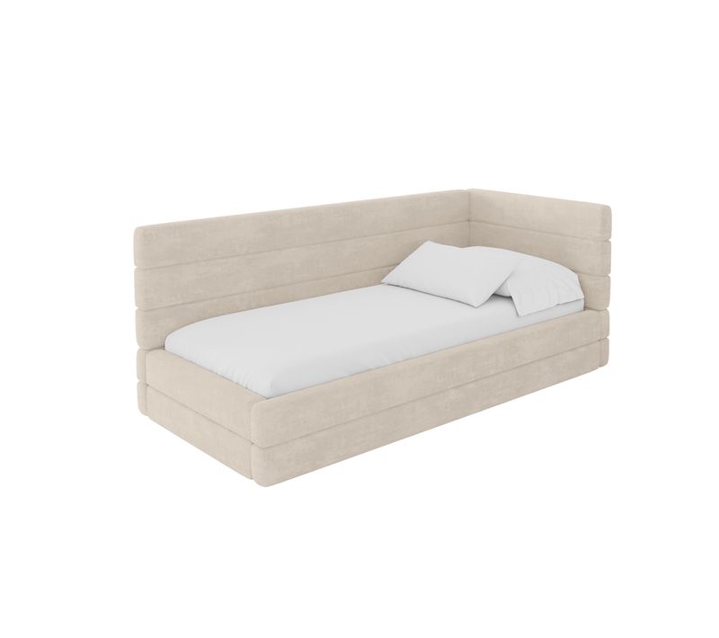 Lit Adolescent Gauche Avec Rangement Bemy 100x200cm Champagne En Velours