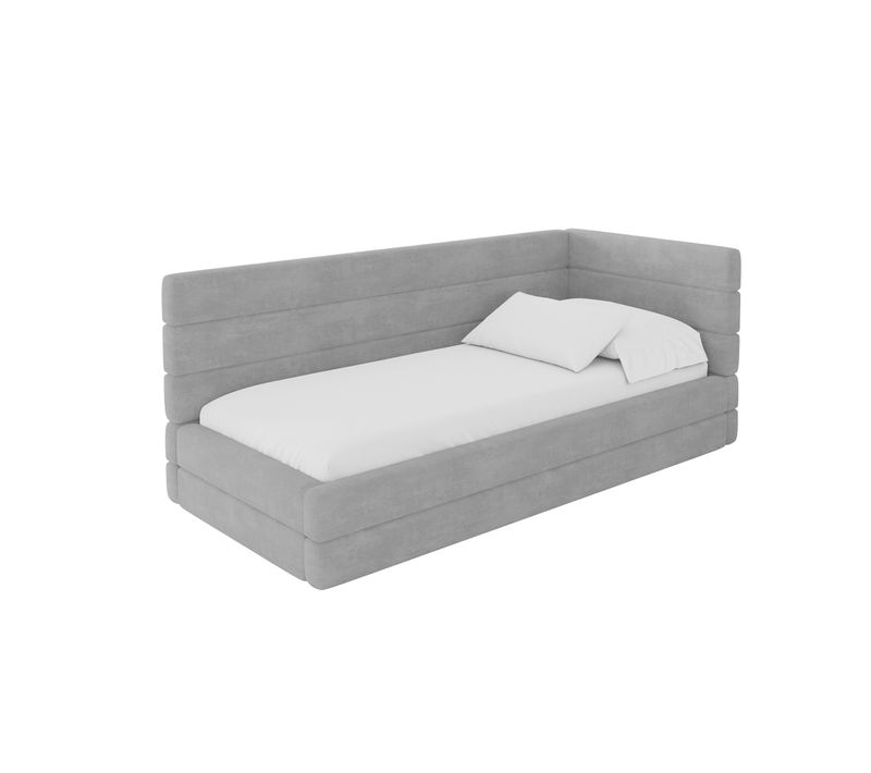 Lit Adolescent Gauche Avec Rangement Bemy 90x200cm Gris Cendré En Velours