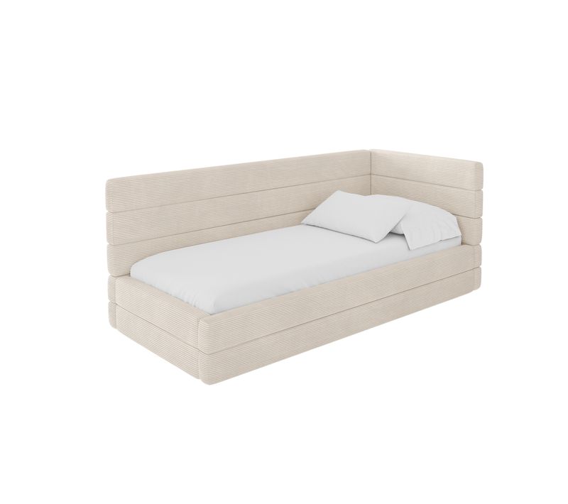 Lit Adolescent Gauche Avec Rangement Bemy 90x200cm Beige En Velours Côtelé