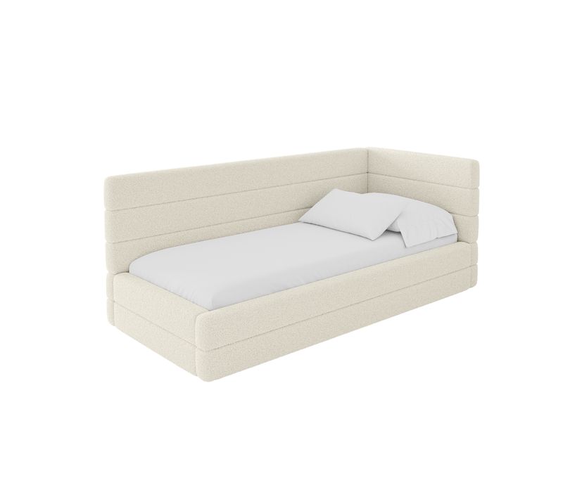 Lit Adolescent Gauche Avec Rangement Bemy 80x200cm Beige En Bouclé