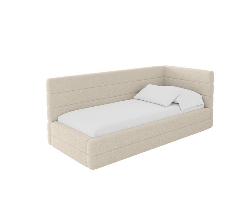 Lit Adolescent Gauche Avec Rangement Bemy 80x200cm Beige Foncé En Bouclé