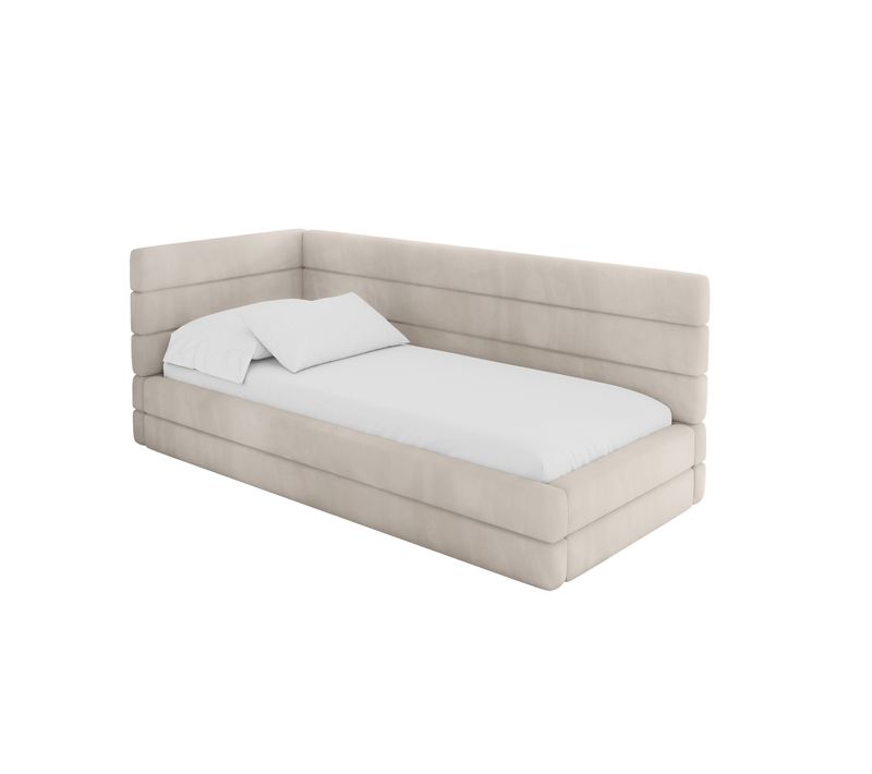 Lit Adolescent Droit Avec Rangement Bemy 90x200cm Beige En Velours
