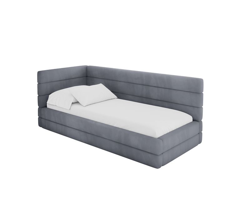 Lit Adolescent Droit Avec Rangement Bemy 100x200cm Gris En Velours