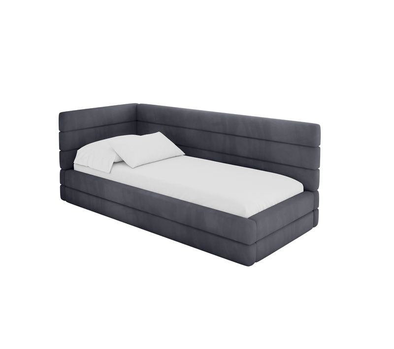 Lit Adolescent Droit Avec Rangement Bemy 90x200cm Gris Foncé En Velours