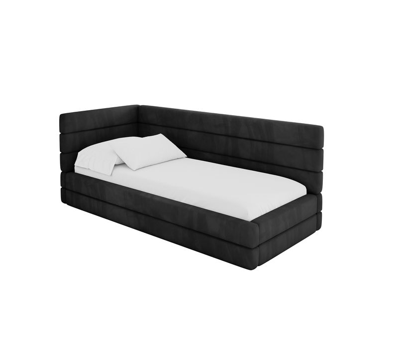 Lit Adolescent Droit Avec Rangement Bemy 100x200cm Noir En Velours