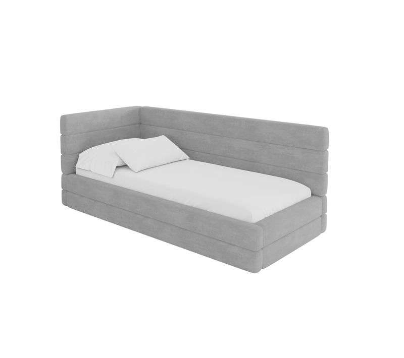 Lit Adolescent Droit Avec Rangement Bemy 80x200cm Gris Cendré En Velours